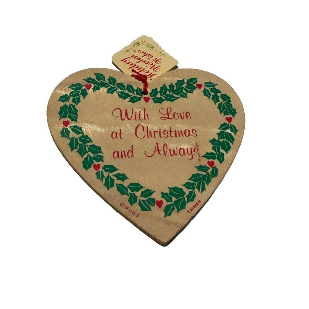 Heart Mistletoe Christmas Tree Ornament Wooden Russ Wreath Present Tags